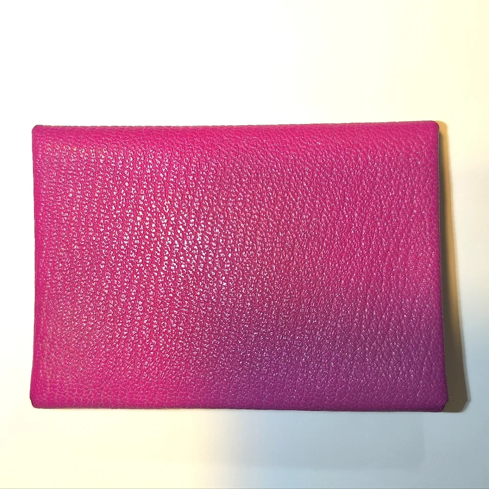 Hermes Calvi DUO Card Holder Pink Chevre Leather